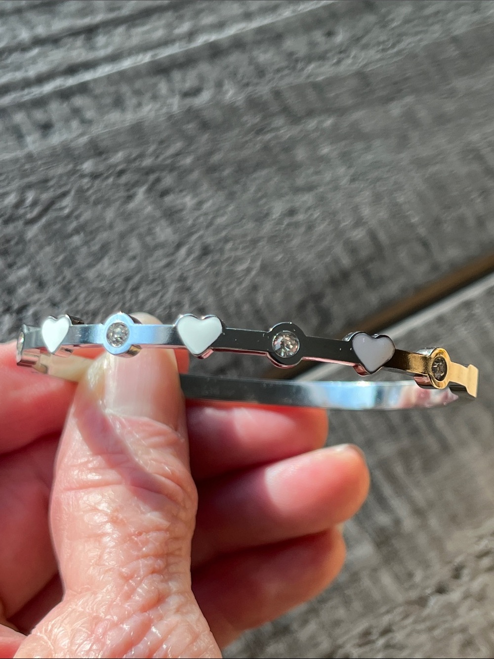 Women’s Heart Accent Silver Bangle Bracelet - White Hearts